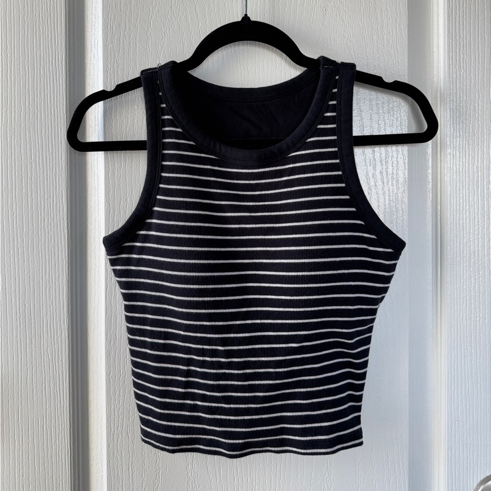 Uniqlo Black and White Striped Tank Top with Built In Bra